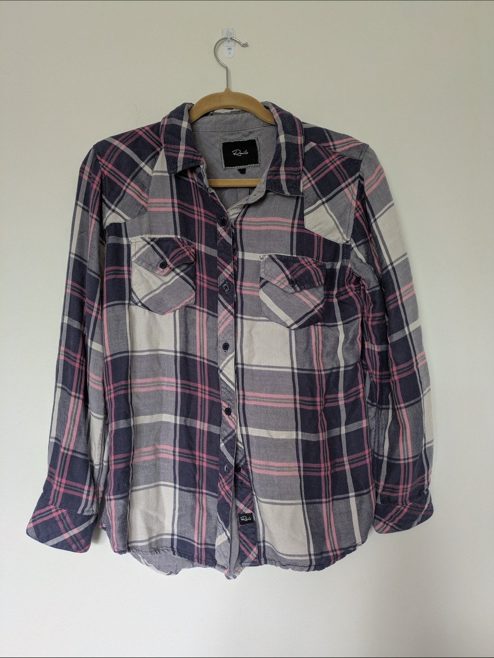 Rails Plaid Shirt in Gray, Pink & White